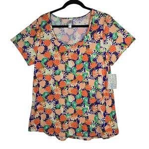 LuLaRoe Classic T XL Short Sleeve Floral Paisley Scoop Neck Purple Orange Top